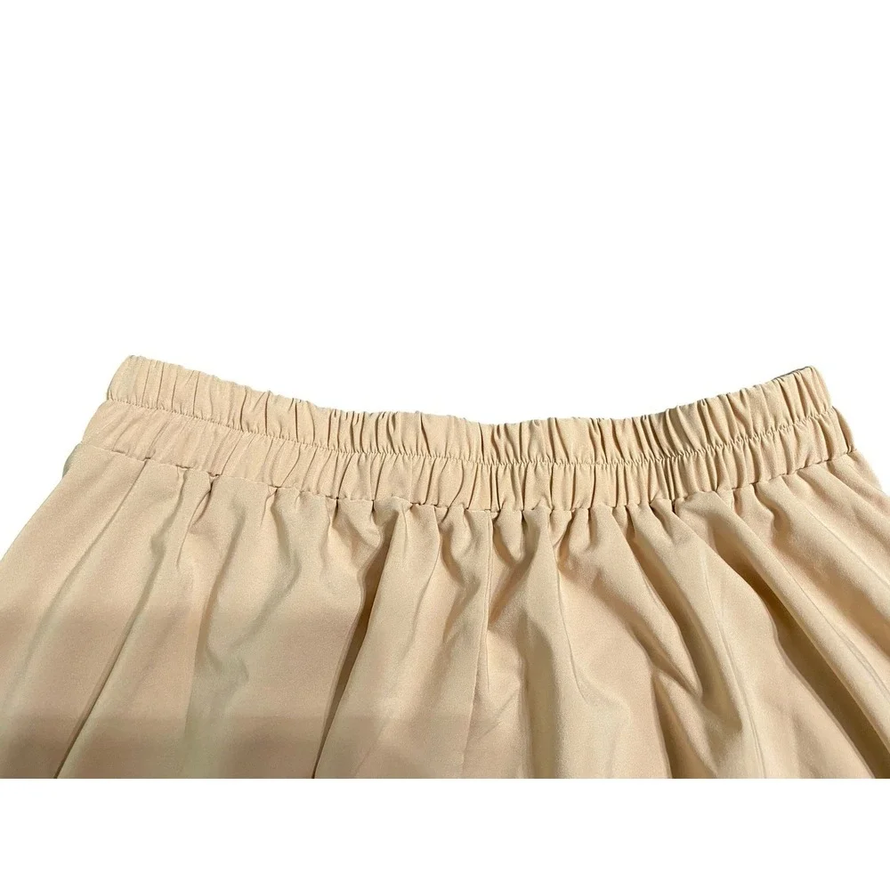 Belle Poque Women's Midi Skirt M Beige High Waist Button Detail A-Line Pockets